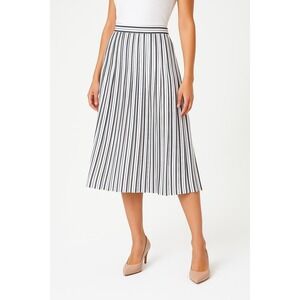 LOFT Women's 12 Striped Pleated Midi Skirt Lined Preppy Office Chic